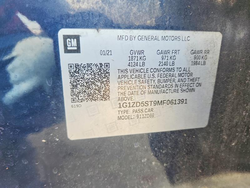 60693346 :رقم المزاد ، 1G1ZD5ST9MF061391 vin ، 2021 Chevrolet Malibu مزاد بيع
