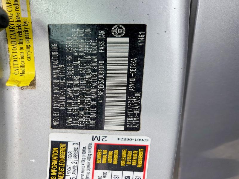 2010 Toyota Camry მანქანა იყიდება აუქციონზე, vin: 4T1BF3EK5AU081070, აუქციონის ნომერი: 60498066