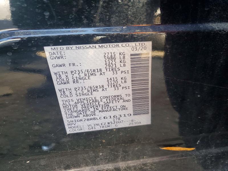 60853776 :رقم المزاد ، 5N1DR2BM8LC616319 vin ، 2020 Nissan Pathfinder مزاد بيع
