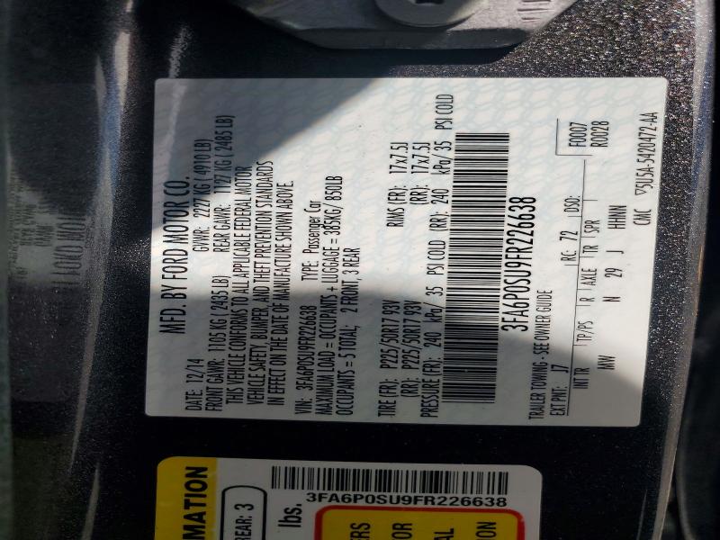 Aukcja sprzedaży 2015 Ford Fusion, vin: 3FA6P0SU9FR226638, numer aukcji: 60868946