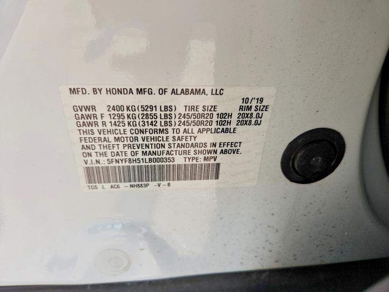 62393536 :رقم المزاد ، 5FNYF8H51LB000353 vin ، 2020 Honda Passport مزاد بيع