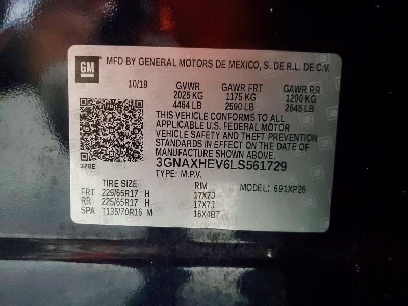 Aukcja sprzedaży 2020 Chevrolet Equinox, vin: 3GNAXHEV6LS561729, numer aukcji: 61776266