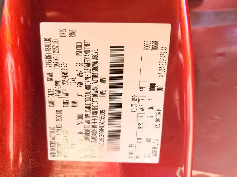 60707556 :رقم المزاد ، 1FMCU9G99HUA15039 vin ، 2017 Ford Escape مزاد بيع