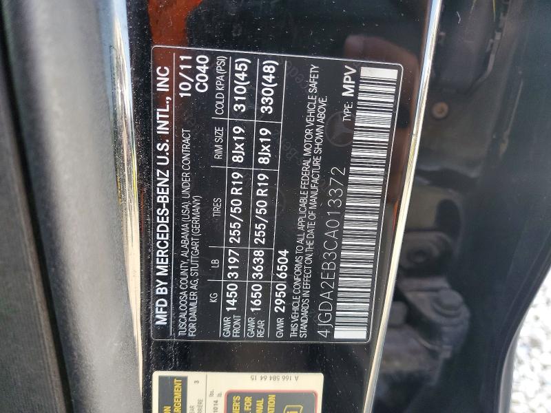Продажа на аукционе авто 2012 Mercedes-benz Ml, vin: 4JGDA2EB3CA013372, номер лота: 56196336