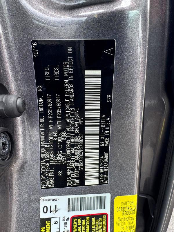 Продажа на аукционе авто 2017 Toyota Sienna, vin: 5TDKZ3DC2HS788793, номер лота: 62405986