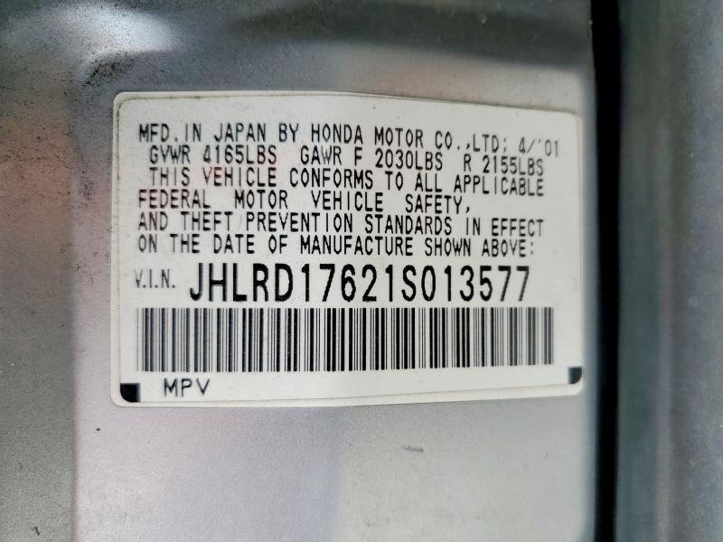 Продаж на аукціоні авто 2001 Honda Cr-v, vin: JHLRD17621S013577, номер лоту: 61012136