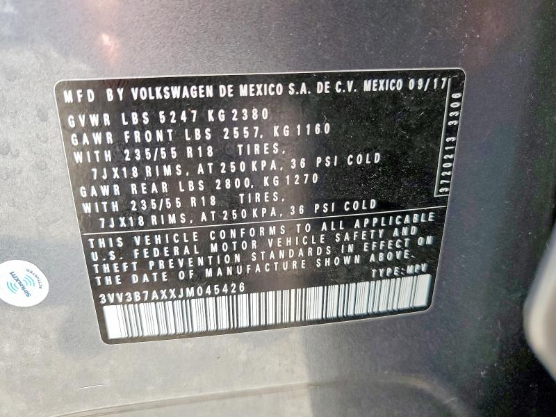 Aukcja sprzedaży 2018 Volkswagen Tiguan, vin: 3VV3B7AXXJM045426, numer aukcji: 62982856