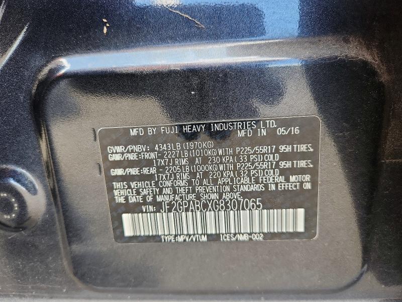 2016 Subaru Crosstrek მანქანა იყიდება აუქციონზე, vin: JF2GPABCXG8307065, აუქციონის ნომერი: 62350626