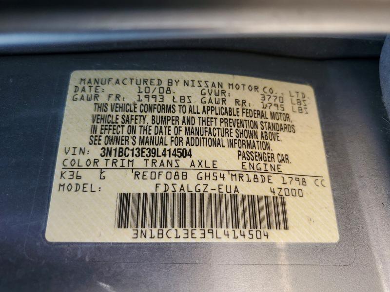 Продажа на аукционе авто 2009 Nissan Versa, vin: 3N1BC13E39L414504, номер лота: 63069556