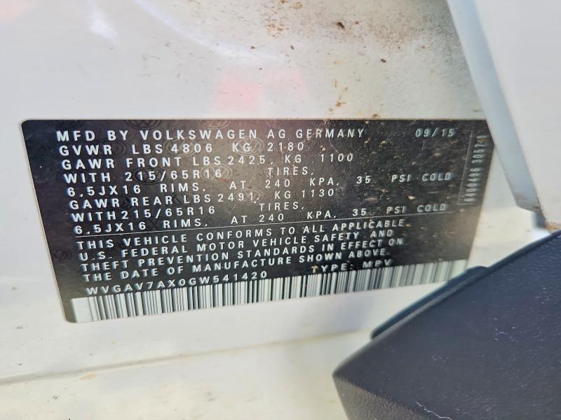 Продаж на аукціоні авто 2016 Volkswagen Tiguan, vin: WVGAV7AX0GW541420, номер лоту: 61116816