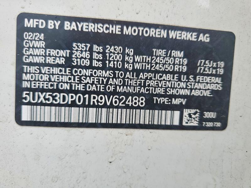 2024 Bmw X3 მანქანა იყიდება აუქციონზე, vin: 5UX53DP01R9V62488, აუქციონის ნომერი: 59779496