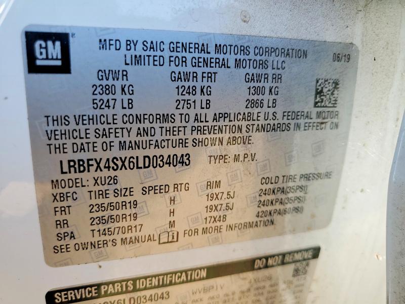 59973016 :رقم المزاد ، LRBFX4SX6LD034043 vin ، 2020 Buick Envision مزاد بيع
