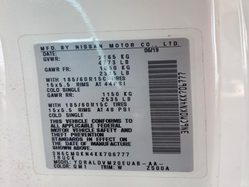 Продаж на аукціоні авто 2019 Nissan Nv200, vin: 3N6CM0KN4KK706777, номер лоту: 62702216