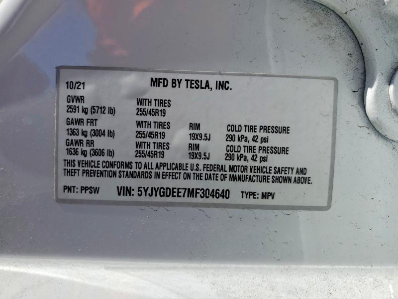 Продаж на аукціоні авто 2021 Tesla Model Y, vin: 5YJYGDEE7MF304640, номер лоту: 62863706