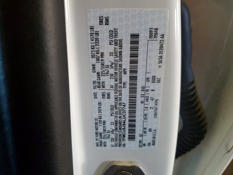 Продаж на аукціоні авто 2020 Ford Escape, vin: 1FMCU9J94LUC37747, номер лоту: 59672576