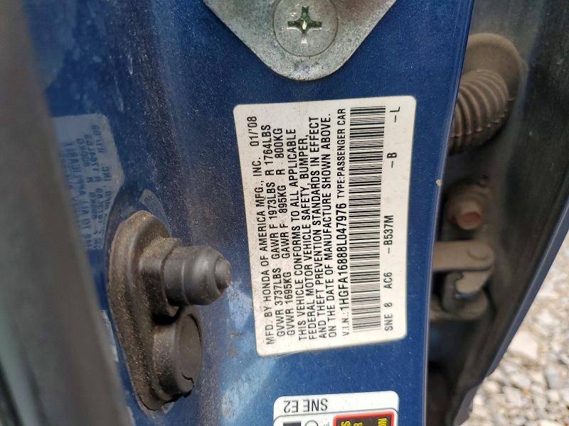 Aukcja sprzedaży 2008 Honda Civic, vin: 1HGFA16888L047976, numer aukcji: 62529796