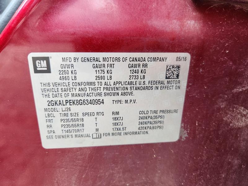 2016 Gmc Terrain მანქანა იყიდება აუქციონზე, vin: 2GKALPEK8G6340954, აუქციონის ნომერი: 62315586