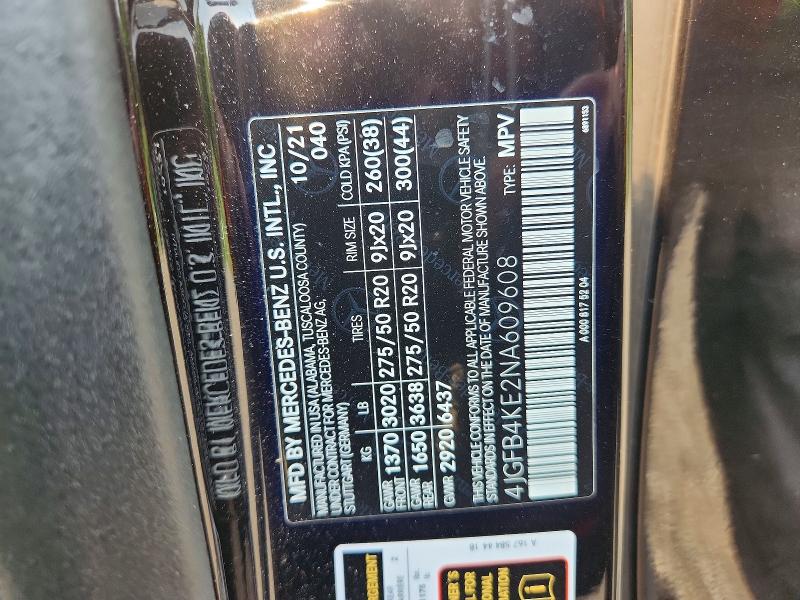 62656156 :رقم المزاد ، 4JGFB4KE2NA609608 vin ، 2022 Mercedes-benz Gle مزاد بيع