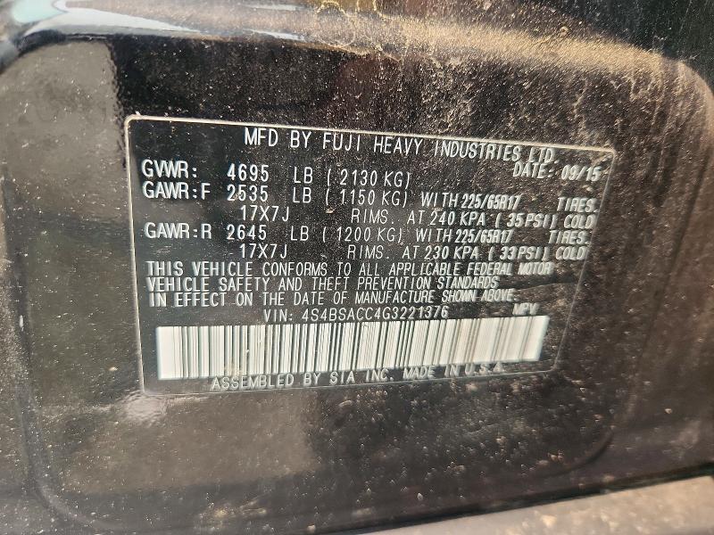Продаж на аукціоні авто 2016 Subaru Outback, vin: 4S4BSACC4G3221376, номер лоту: 61169886