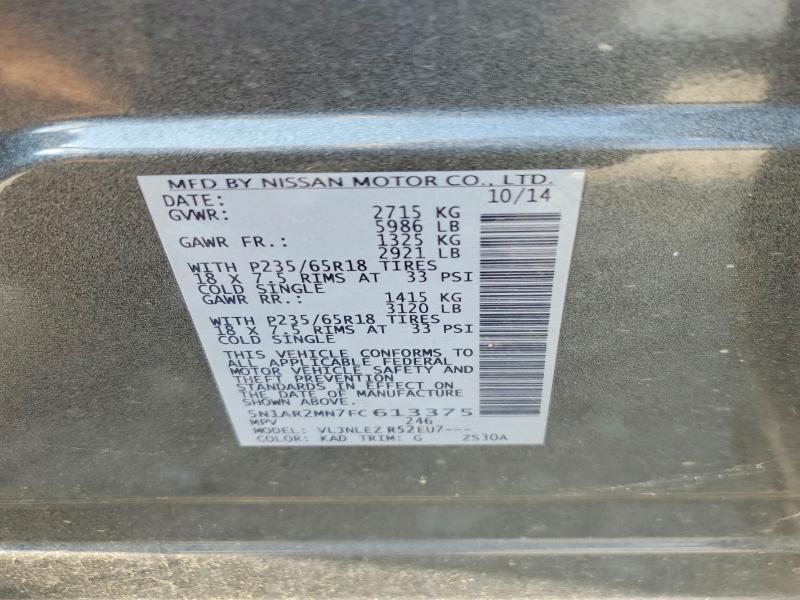 Продажа на аукционе авто 2015 Nissan Pathfinder, vin: 5N1AR2MN7FC613375, номер лота: 62022146