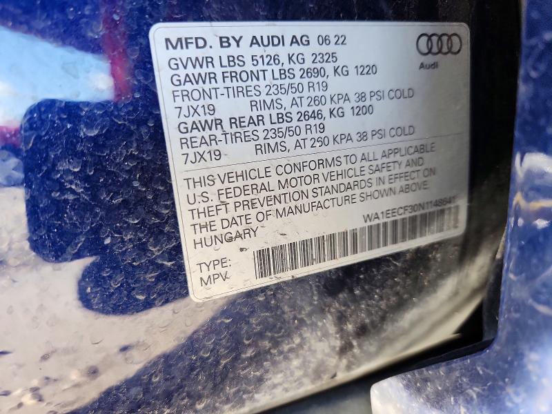 Продажа на аукционе авто 2022 Audi Q3, vin: WA1EECF30N1148641, номер лота: 59885086