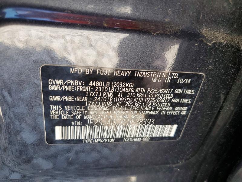 Продажа на аукционе авто 2015 Subaru Forester, vin: JF2SJADCXFH538393, номер лота: 59375546