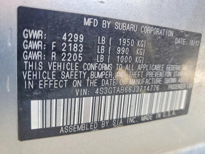 60519986 :رقم المزاد ، 4S3GTAB66J3714776 vin ، 2018 Subaru Impreza مزاد بيع