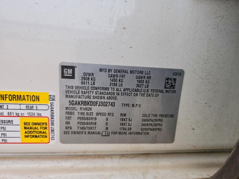 2015 Buick Enclave მანქანა იყიდება აუქციონზე, vin: 5GAKRBKD0FJ302743, აუქციონის ნომერი: 61619246