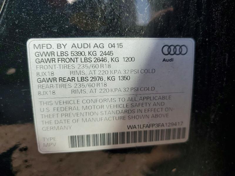 Aukcja sprzedaży 2015 Audi Q5, vin: WA1LFAFP3FA129417, numer aukcji: 60246816