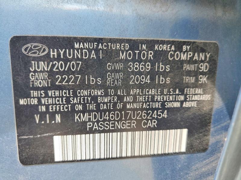 Aukcja sprzedaży 2007 Hyundai Elantra, vin: KMHDU46D17U262454, numer aukcji: 60187996