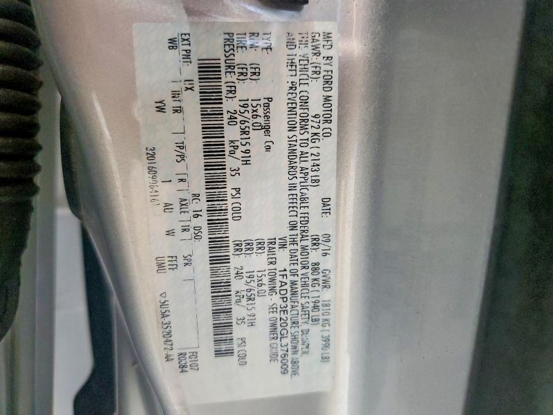 2016 Ford Focus მანქანა იყიდება აუქციონზე, vin: 1FADP3E20GL376009, აუქციონის ნომერი: 62722776