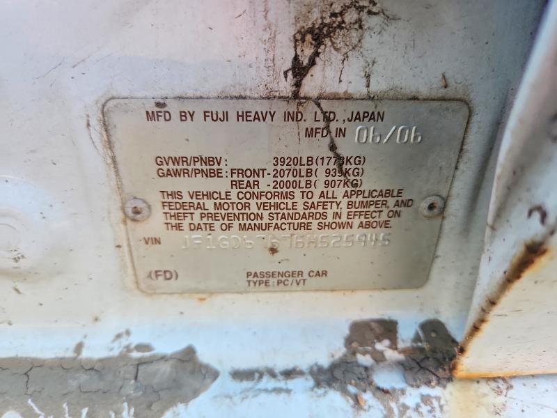2006 Subaru Impreza მანქანა იყიდება აუქციონზე, vin: JF1GD67676H525945, აუქციონის ნომერი: 60515396