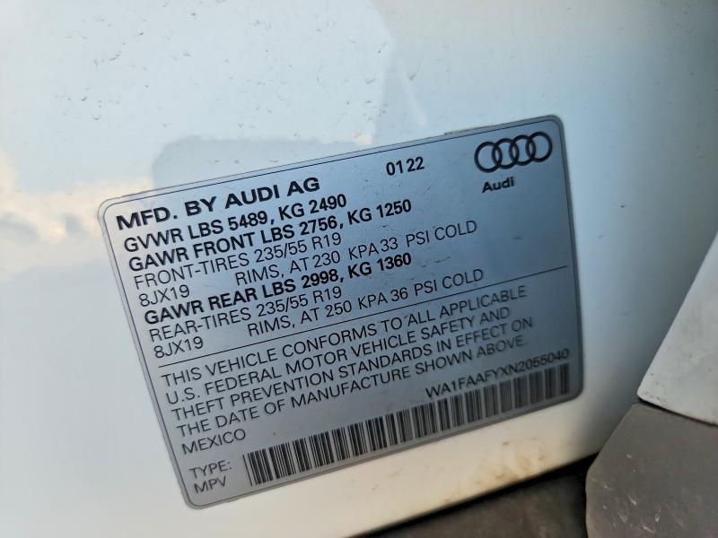 61063036 :رقم المزاد ، WA1FAAFYXN2055040 vin ، 2022 Audi Q5 مزاد بيع