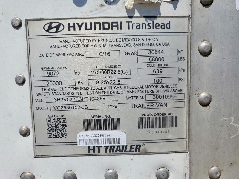 Продажа на аукционе авто 2017 Hyundai Translead Inc Trailers, vin: 3H3V532C3HT104399, номер лота: 61632426