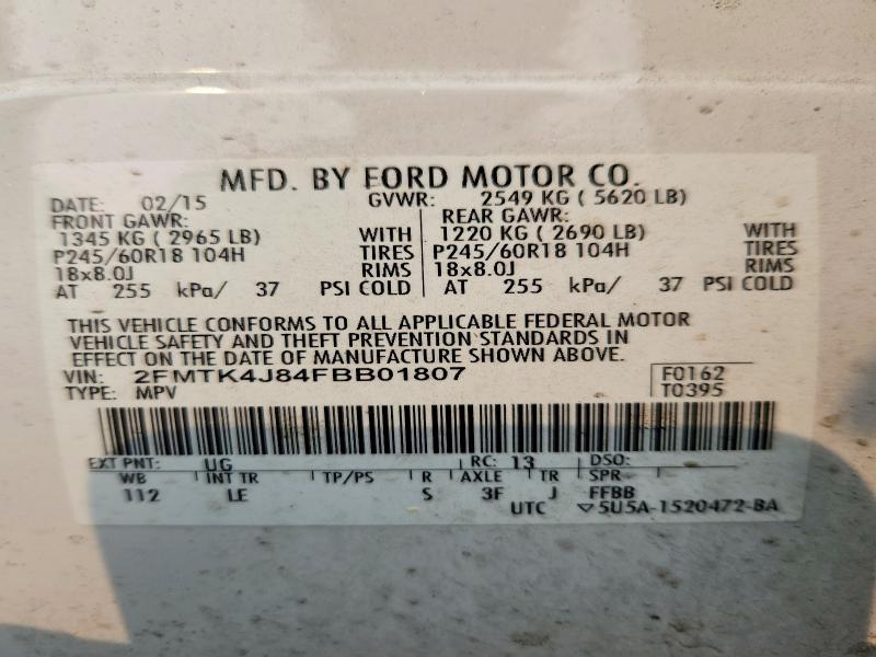 2015 Ford Edge მანქანა იყიდება აუქციონზე, vin: 2FMTK4J84FBB01807, აუქციონის ნომერი: 61739986