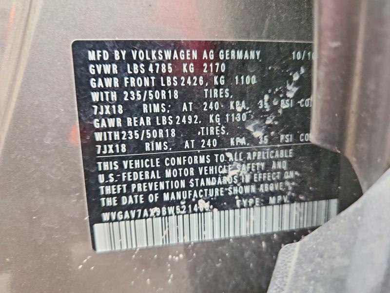 Продаж на аукціоні авто 2011 Volkswagen Tiguan, vin: WVGAV7AX9BW521465, номер лоту: 61353106