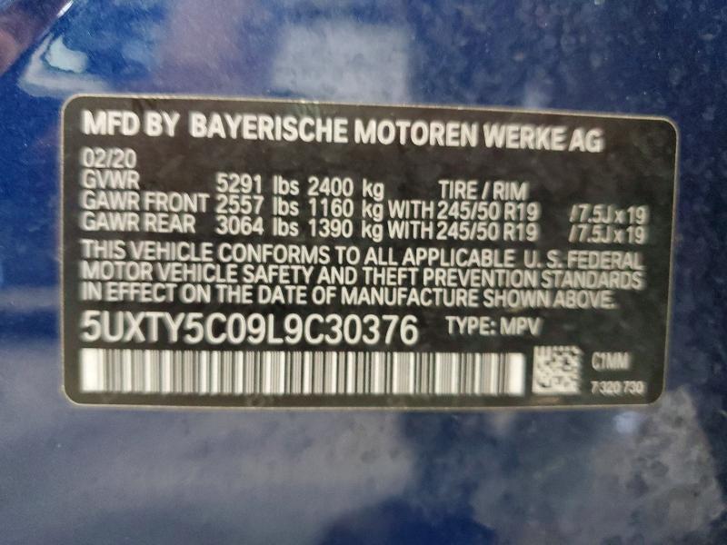 Aukcja sprzedaży 2020 Bmw X3, vin: 5UXTY5C09L9C30376, numer aukcji: 61383746
