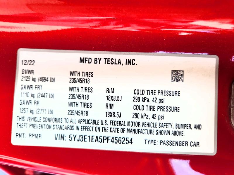 Продаж на аукціоні авто 2023 Tesla Model 3, vin: 5YJ3E1EA5PF456254, номер лоту: 62791706