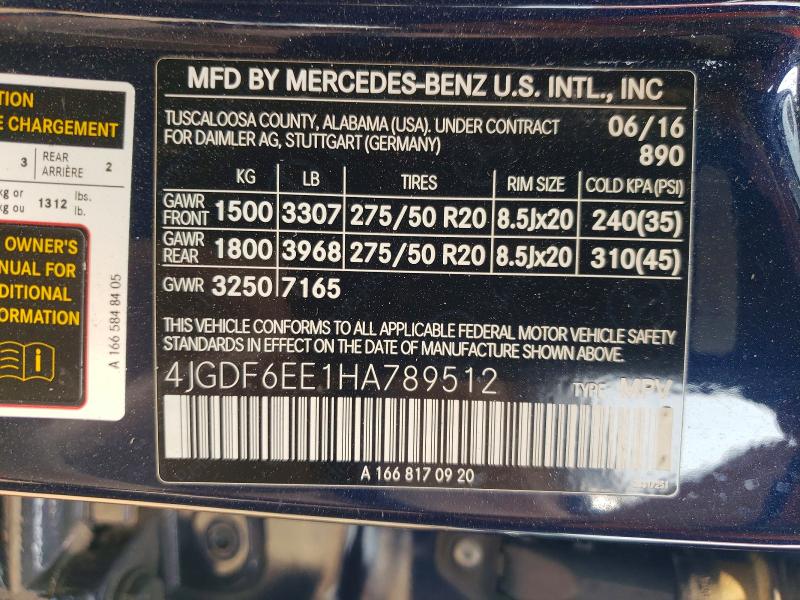 Aukcja sprzedaży 2017 Mercedes-benz Gls, vin: 4JGDF6EE1HA789512, numer aukcji: 61661266