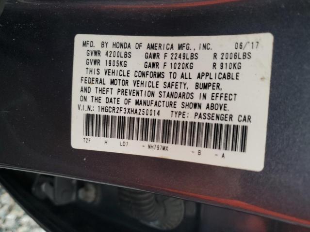 Продажа на аукционе авто 2017 Honda Accord, vin: 1HGCR2F3XHA250014, номер лота: 62920156