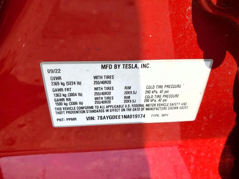 Aukcja sprzedaży 2022 Tesla Model Y, vin: 7SAYGDEE1NA019174, numer aukcji: 61516856