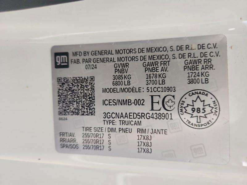 Aukcja sprzedaży 2024 Chevrolet Silverado, vin: 3GCNAAED5RG438901, numer aukcji: 62885476