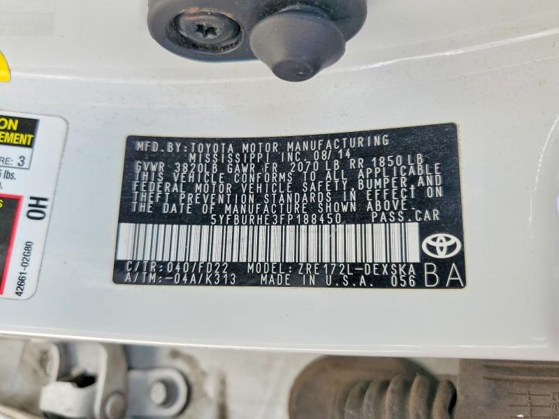 2015 Toyota Corolla მანქანა იყიდება აუქციონზე, vin: 5YFBURHE3FP188450, აუქციონის ნომერი: 59883766