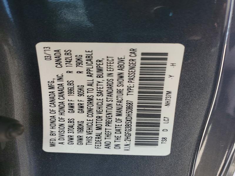 Продажа на аукционе авто 2013 Honda Civic, vin: 2HGFG3B5XDH508687, номер лота: 59350036
