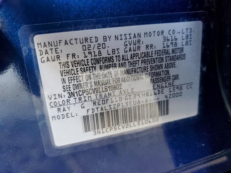 Aukcja sprzedaży 2020 Nissan Kicks, vin: 3N1CP5CV2LL510602, numer aukcji: 59398116