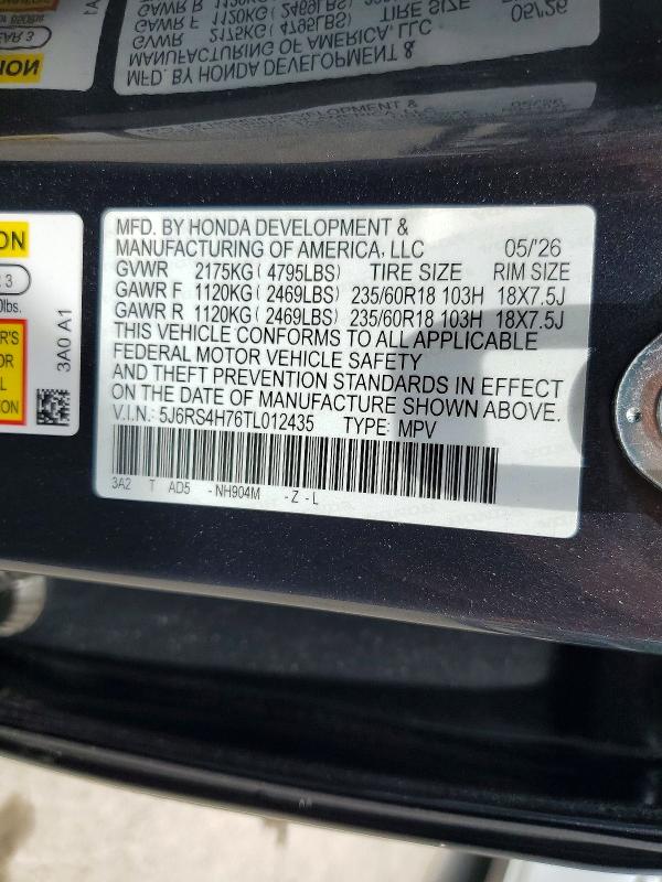 Aukcja sprzedaży 2026 Honda Cr-v, vin: 5J6RS4H76TL012435, numer aukcji: 62079006