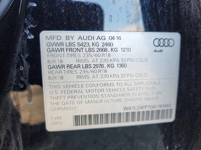 Aukcja sprzedaży 2016 Audi Q5, vin: WA1L2AFP7GA140482, numer aukcji: 61684926
