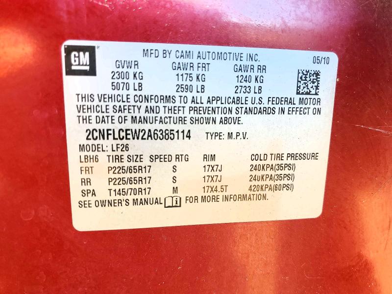 Продаж на аукціоні авто 2010 Chevrolet Equinox, vin: 2CNFLCEW2A6385114, номер лоту: 60025466