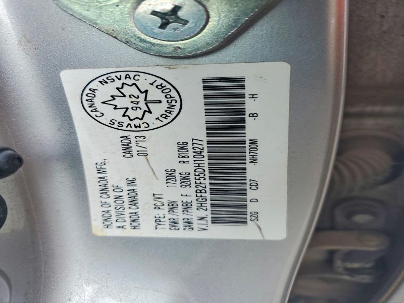 2013 Honda Civic მანქანა იყიდება აუქციონზე, vin: 2HGFB2F55DH104277, აუქციონის ნომერი: 59245956