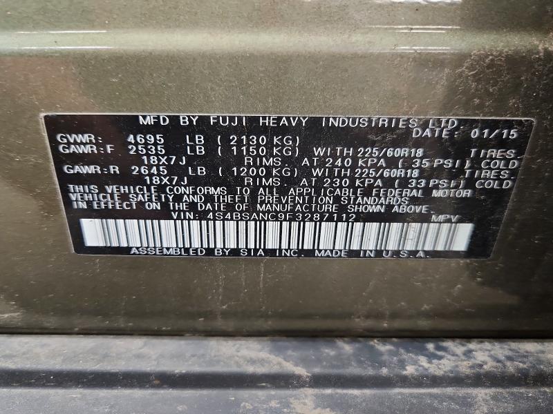 62502166 :رقم المزاد ، 4S4BSANC9F3287112 vin ، 2015 Subaru Outback مزاد بيع